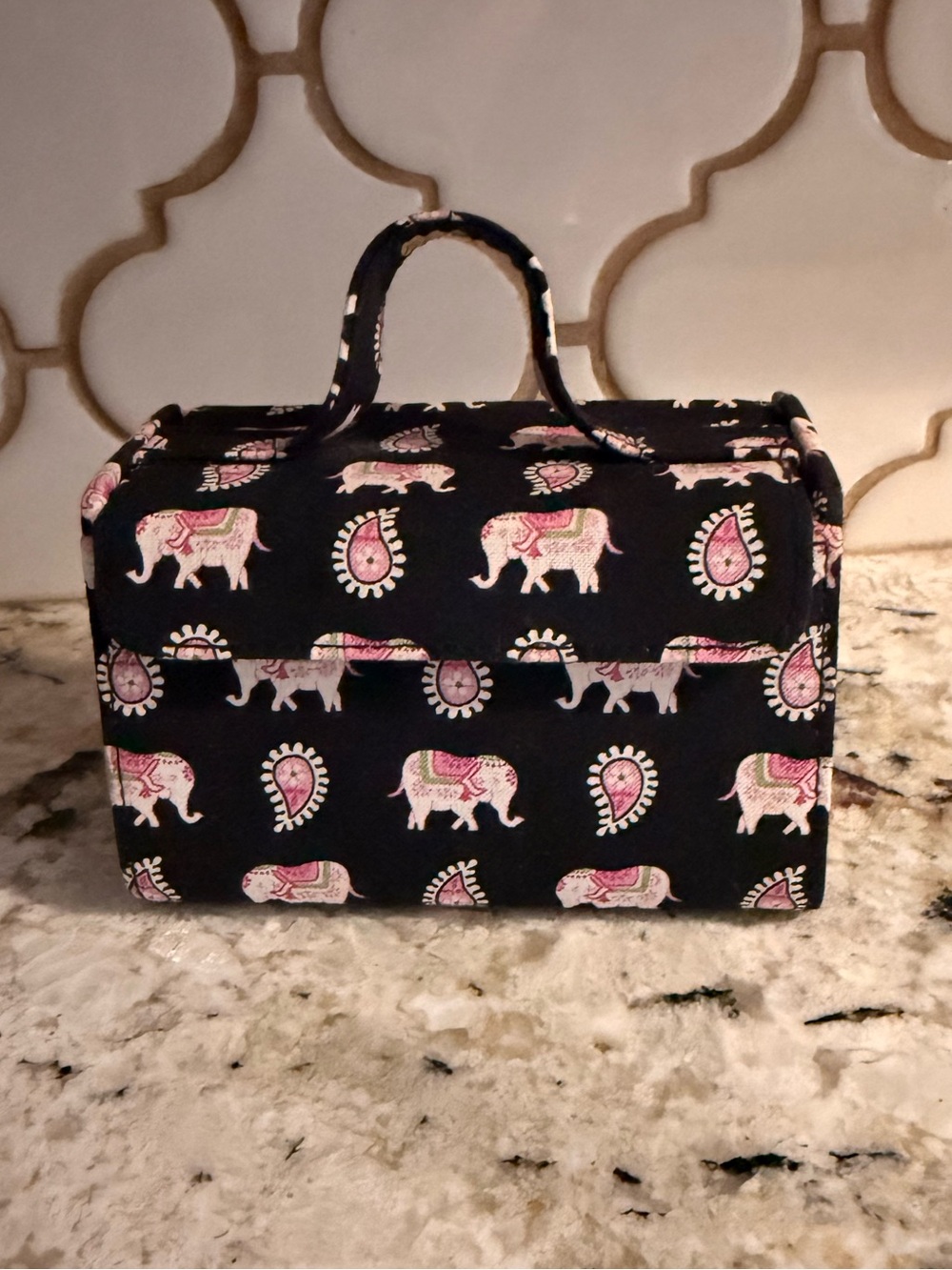 Vera Bradley Jewelry Travel Box Black Pink Elephant Print